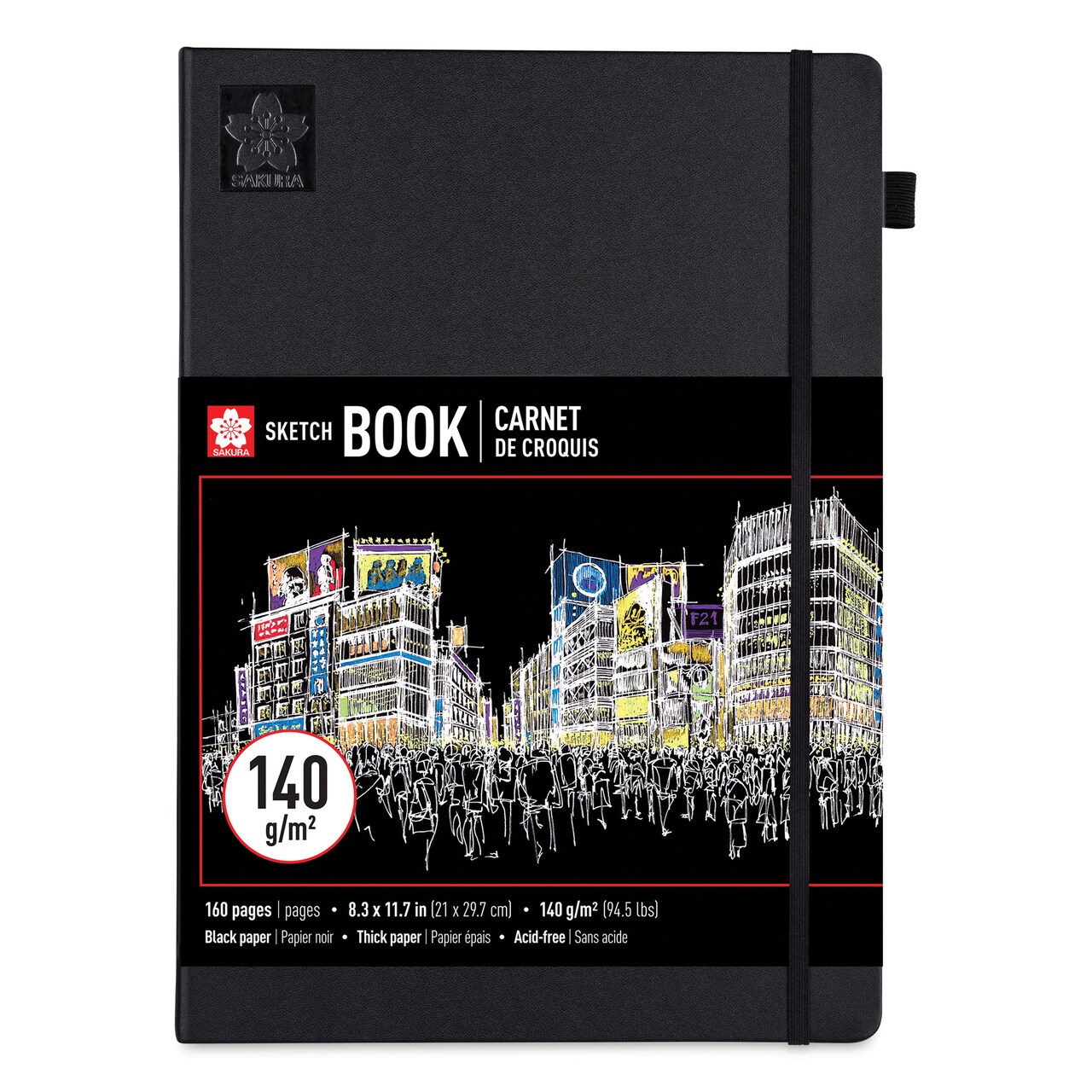 Sakura Black Paper Hardcover Sketchbook - Black, 8.3" x 11.7", Blank